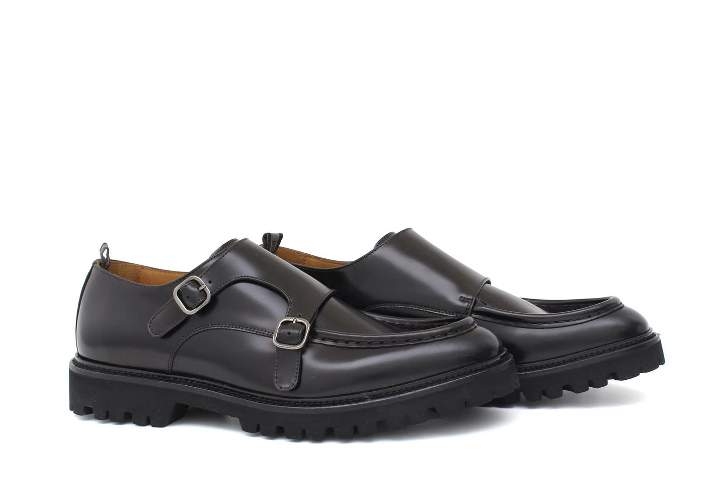 Doppia fibbia in vitello spazzolato