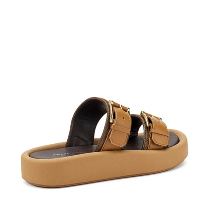 Ciabatta platform in pelle e rafia