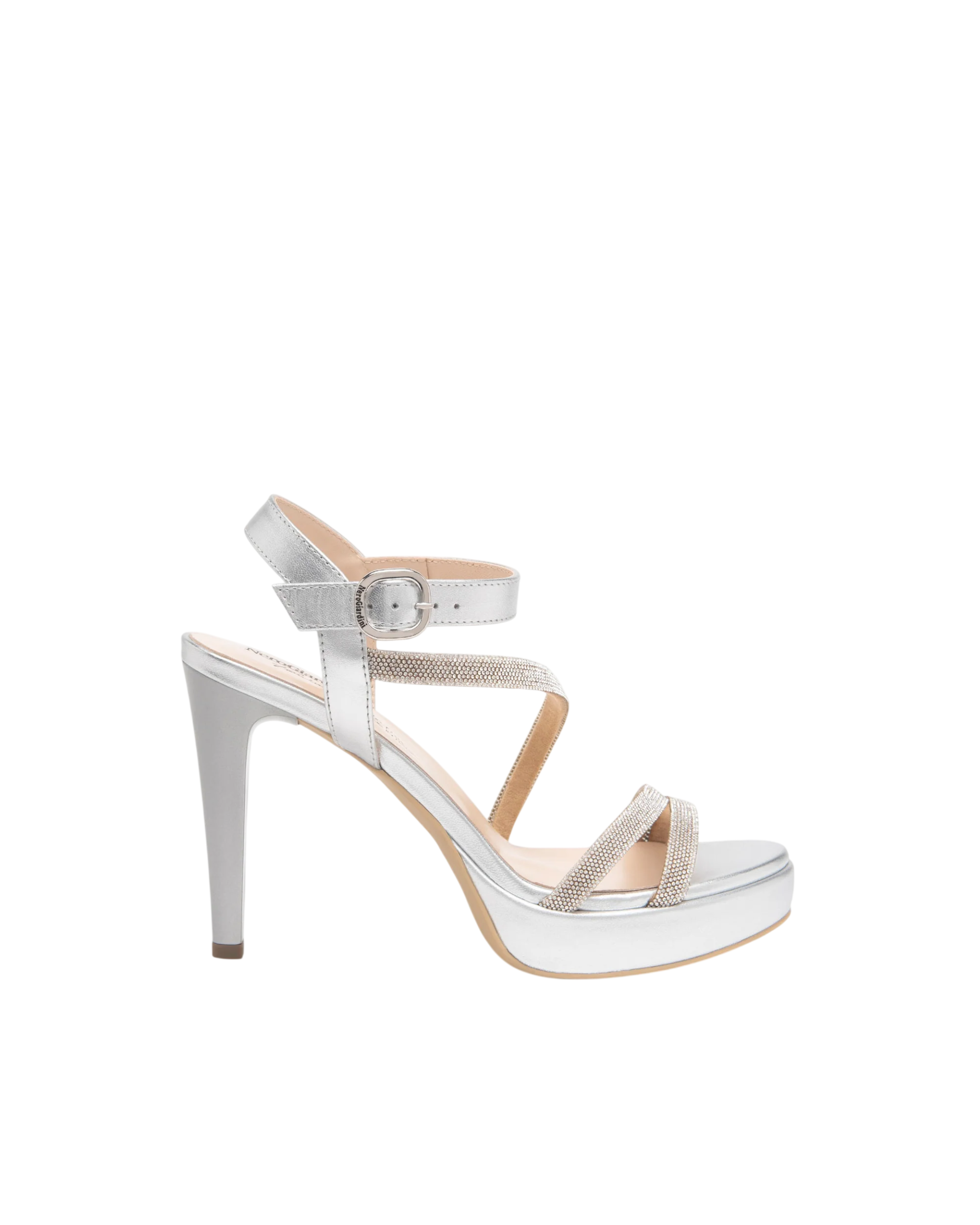 Sandalo in pelle plateau e strass